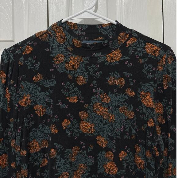 ModCloth Black Floral Mock Neck Long Sleeve Top Medium - Picture 3 of 7
